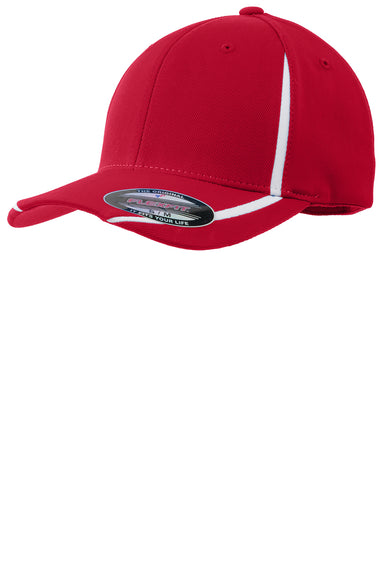 Sport-Tek STC16 Mens Moisture Wicking Stretch Fit Hat Red/White Front