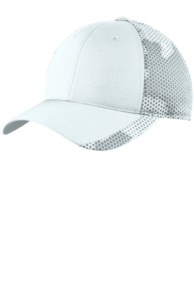 Sport-Tek STC23 Mens CamoHex Moisture Wicking Adjustable Hat White Front