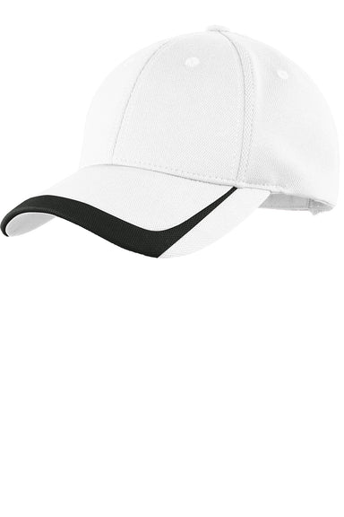 Sport-Tek STC24 Mens Moisture Wicking Adjustable Hat White/Black Front