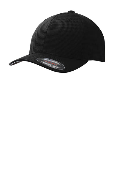 Sport-Tek STC33 Mens Moisture Wicking Stretch Fit Hat Black Front