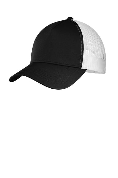 Sport-Tek STC36 Mens Adjustable Trucker Hat Black/White Front