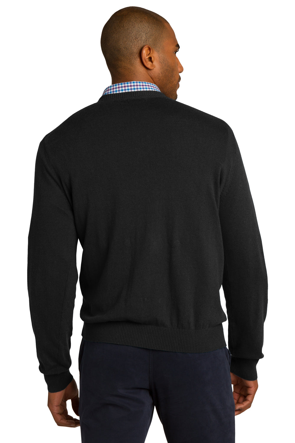 Port Authority SW285 Mens Long Sleeve V-Neck Sweater Black Back
