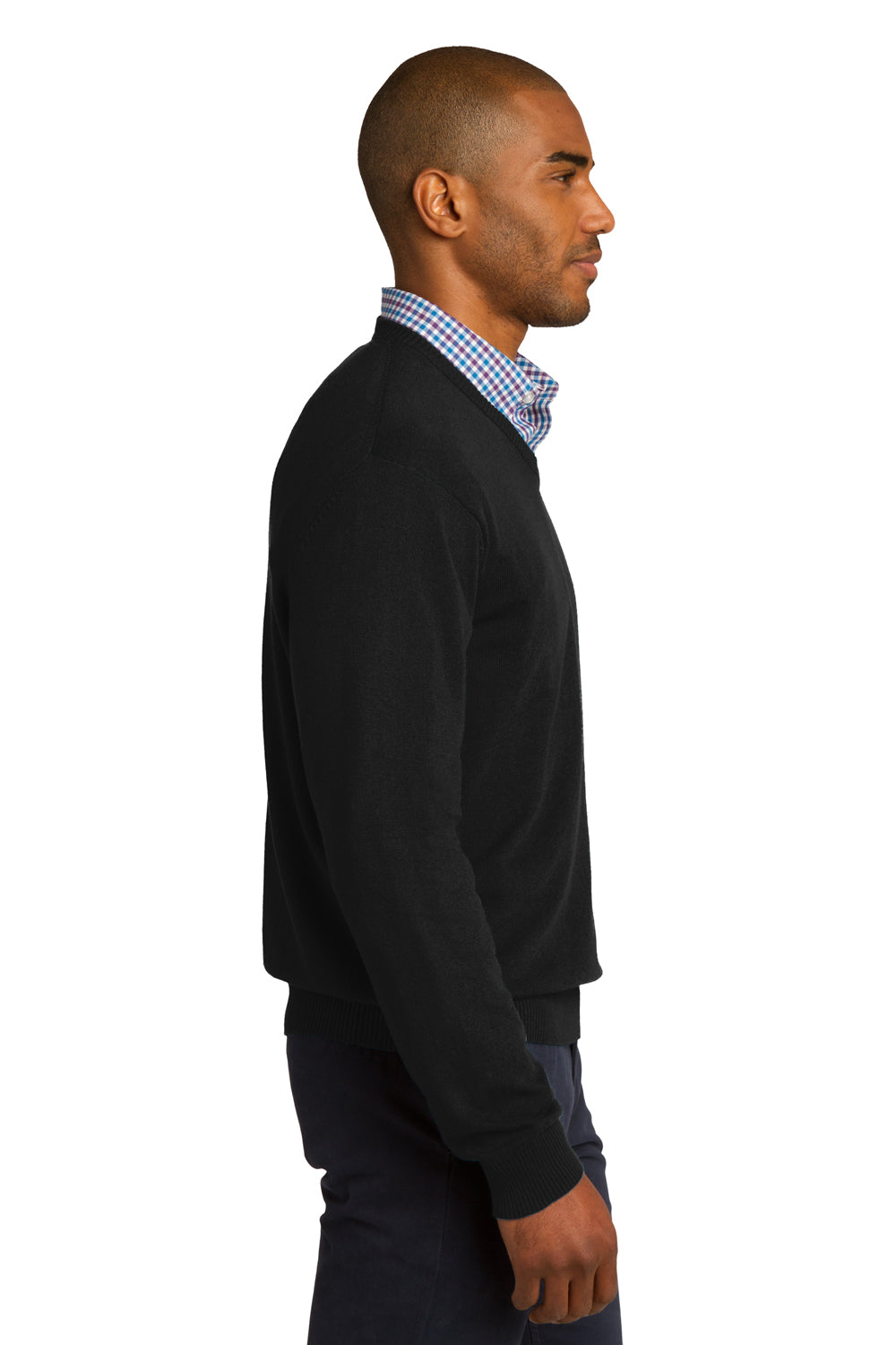 Port Authority SW285 Mens Long Sleeve V-Neck Sweater Black Side
