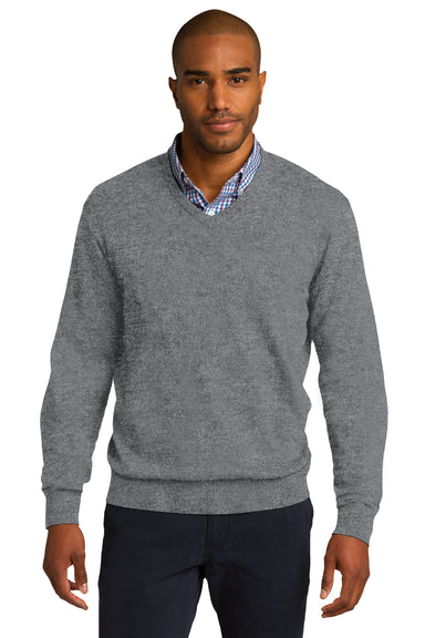Port Authority SW285 Mens Long Sleeve V-Neck Sweater Heather Medium Grey Front