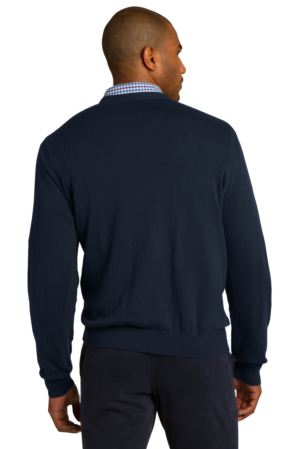 Port Authority SW285 Mens Long Sleeve V-Neck Sweater Navy Blue Back