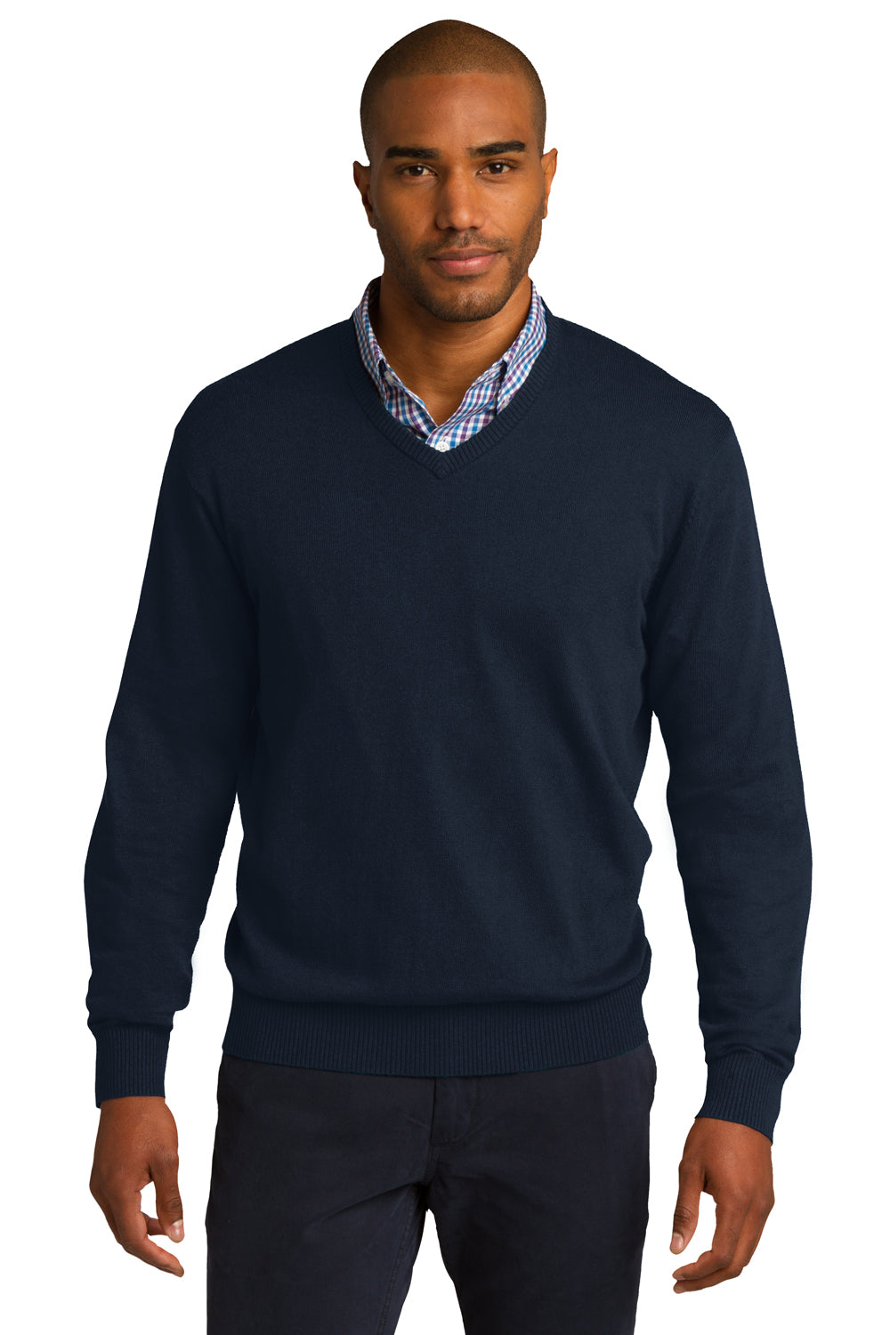 Port Authority SW285 Mens Long Sleeve V-Neck Sweater Navy Blue Front