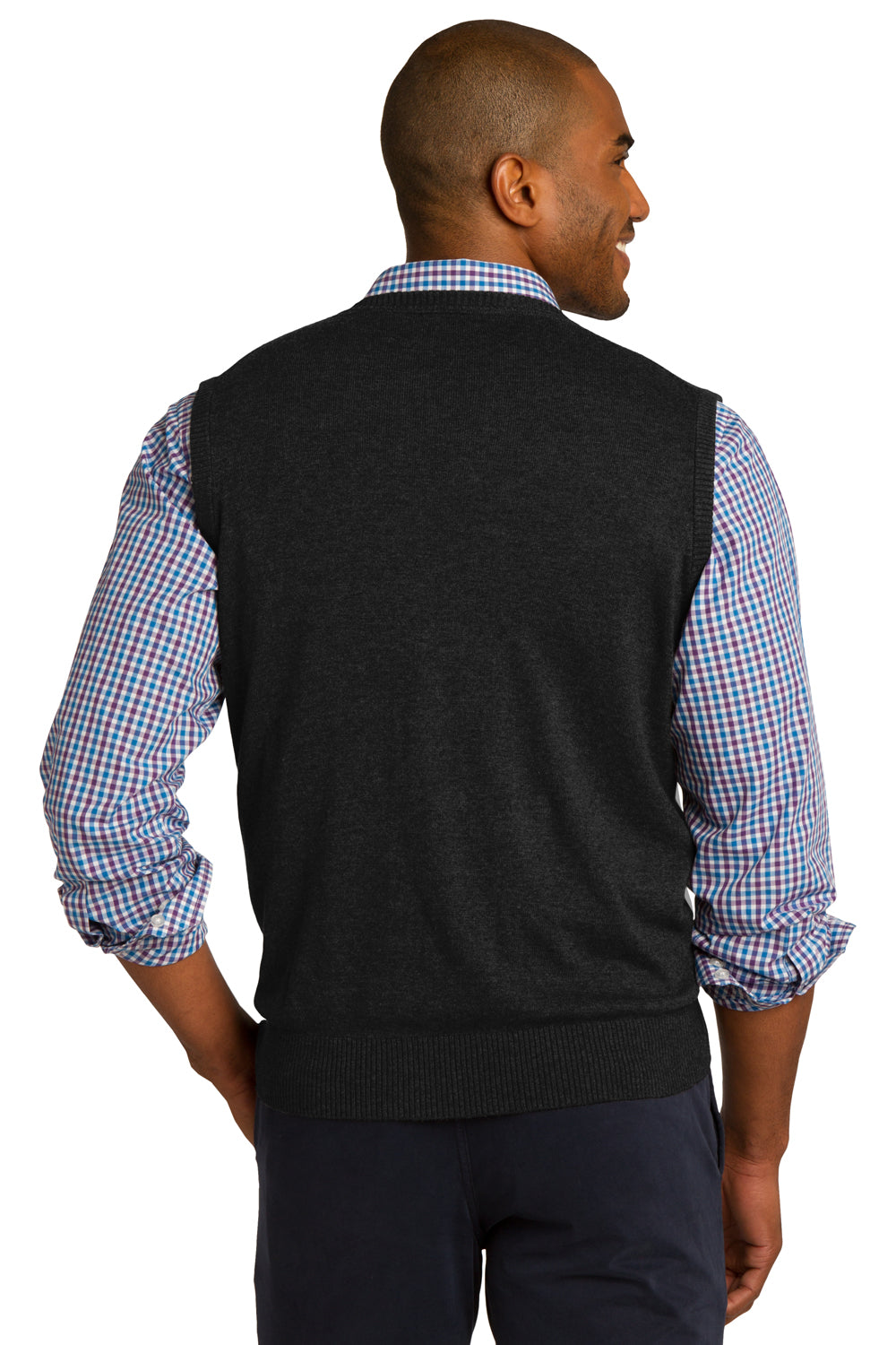 Port Authority SW286 Mens V-Neck Sweater Vest Black Back