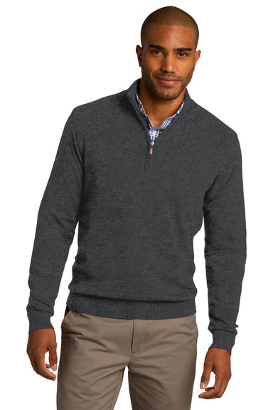 Port Authority SW290 Mens Long Sleeve 1/4 Zip Sweater Heather Charcoal Grey Front