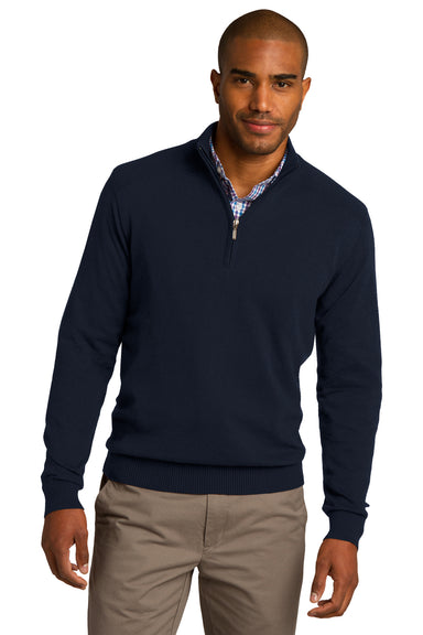 Port Authority SW290 Mens Long Sleeve 1/4 Zip Sweater Navy Blue Front