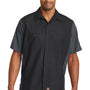 Red Kap Mens Crew Moisture Wicking Short Sleeve Button Down Shirt w/ Double Pockets - Black/Charcoal Grey