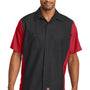 Red Kap Mens Crew Moisture Wicking Short Sleeve Button Down Shirt w/ Double Pockets - Black/Red