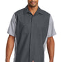 Red Kap Mens Crew Moisture Wicking Short Sleeve Button Down Shirt w/ Double Pockets - Charcoal Grey/Light Grey