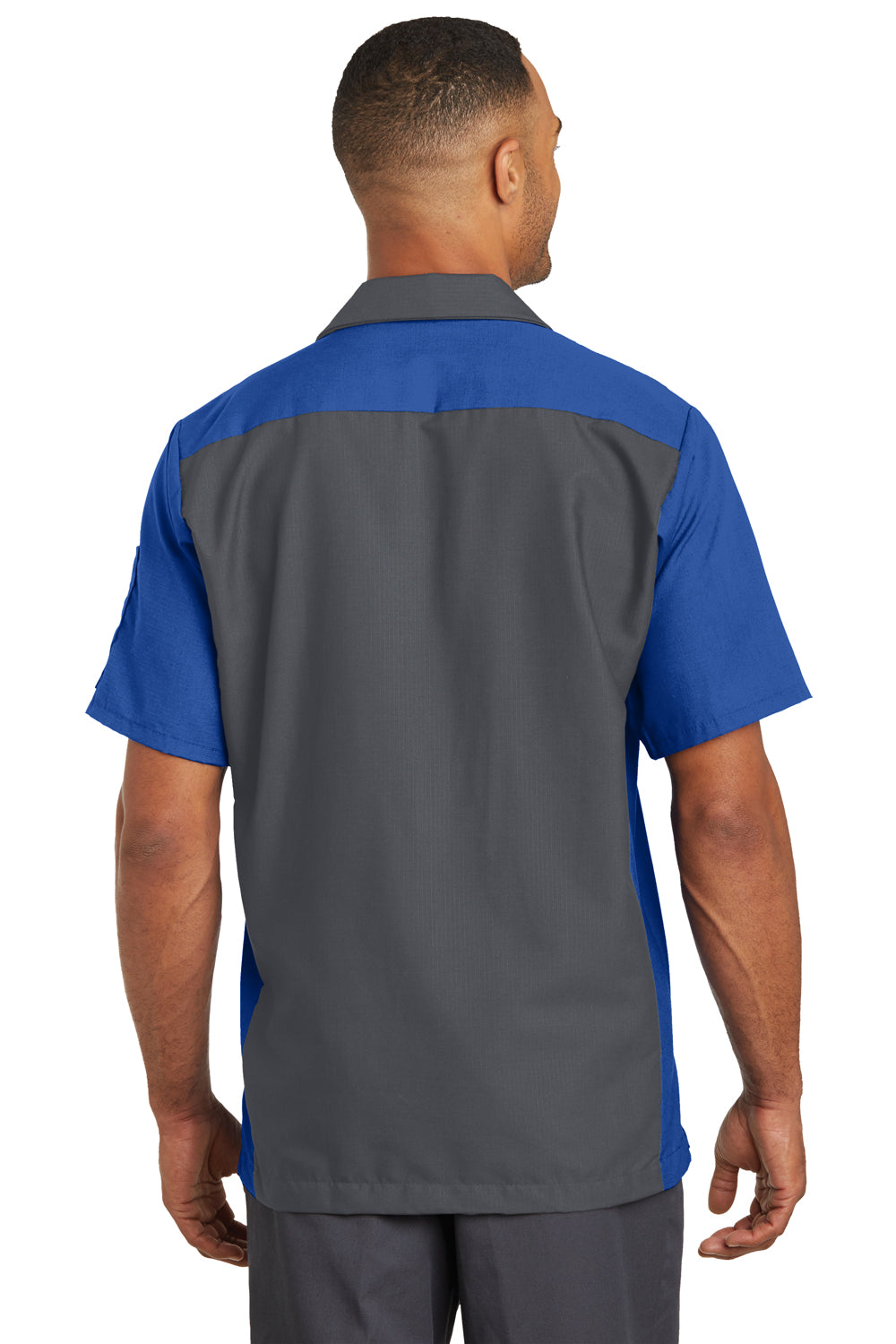 Red Kap SY20 Mens Crew Moisture Wicking Short Sleeve Button Down Shirt w/ Double Pockets Charcoal Grey/Royal Blue Back