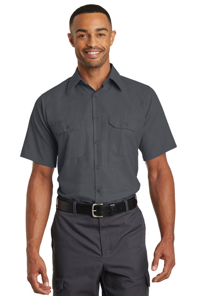 Red Kap SY60 Mens Moisture Wicking Short Sleeve Button Down Shirt w/ Double Pockets Charcoal Grey Front