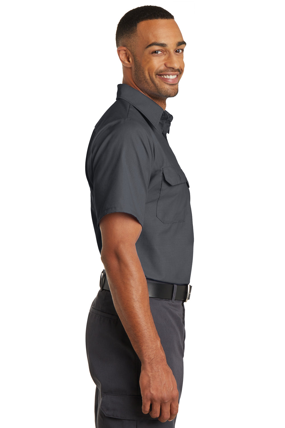 Red Kap SY60 Mens Moisture Wicking Short Sleeve Button Down Shirt w/ Double Pockets Charcoal Grey Side