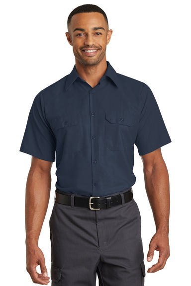 Red Kap SY60 Mens Moisture Wicking Short Sleeve Button Down Shirt w/ Double Pockets Navy Blue Front