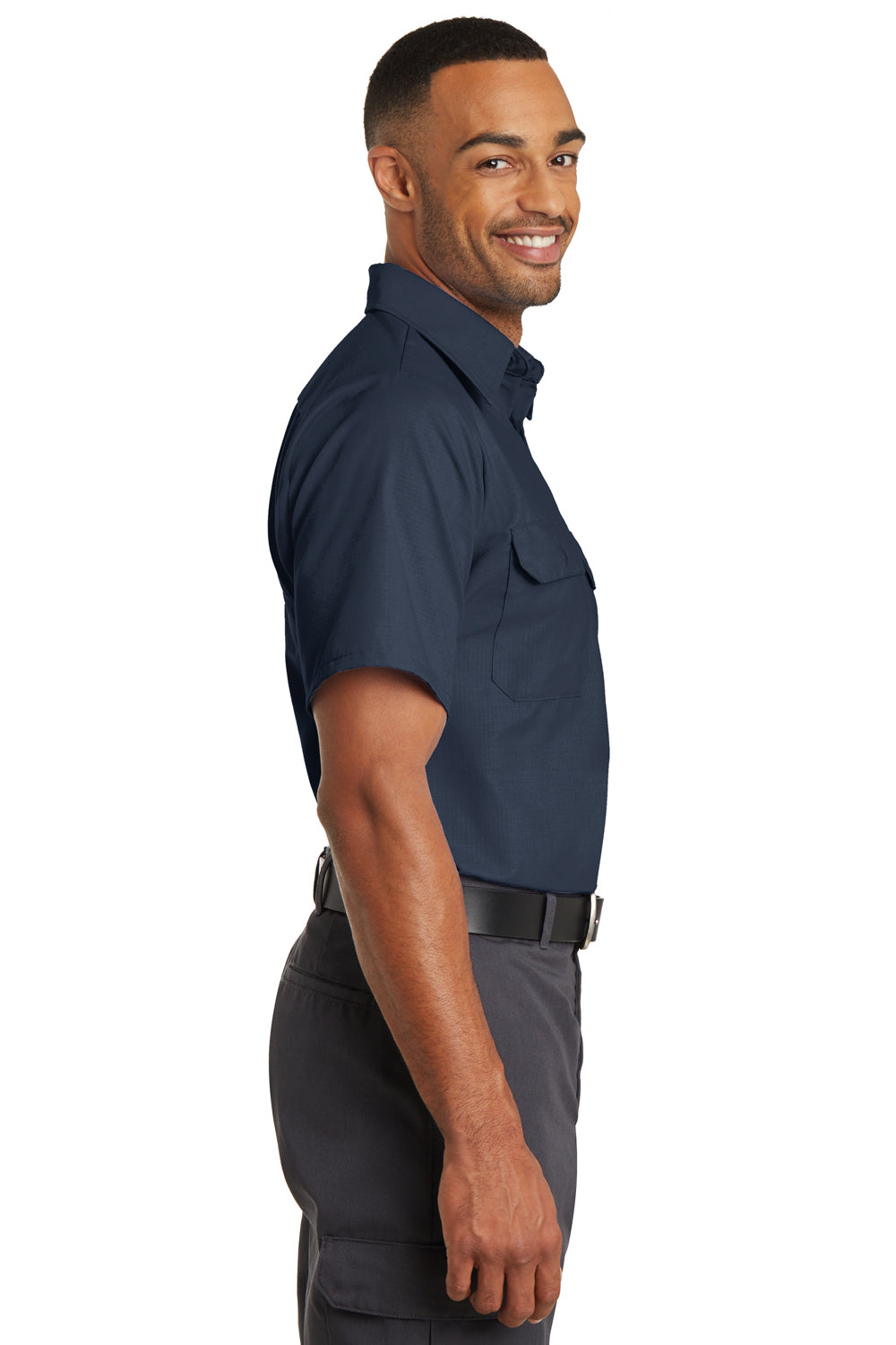 Red Kap SY60 Mens Moisture Wicking Short Sleeve Button Down Shirt w/ Double Pockets Navy Blue Side