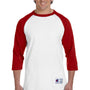 Champion Mens 3/4 Sleeve Crewneck T-Shirt - White/Scarlet Red