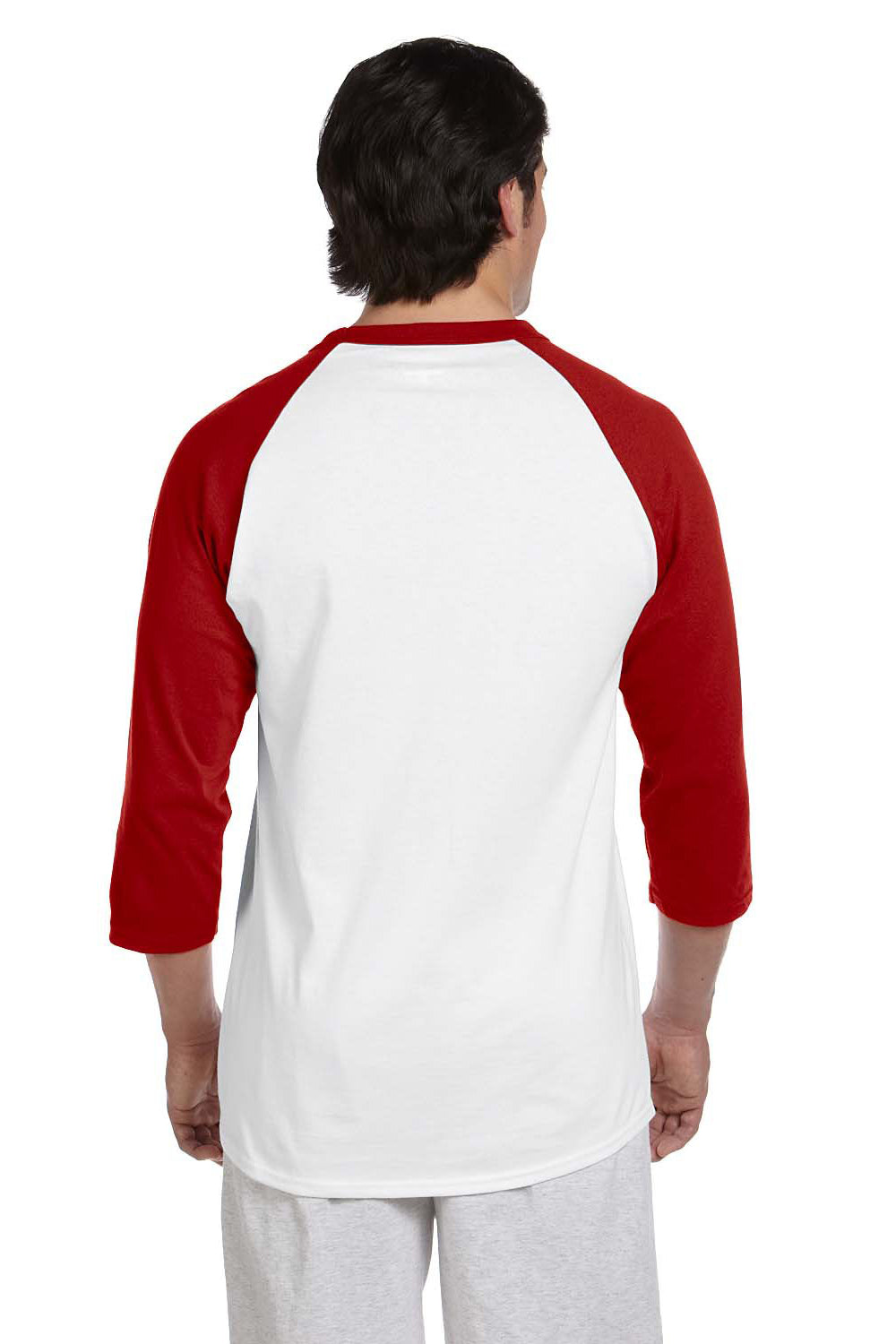 Champion T1397 Mens 3/4 Sleeve Crewneck T-Shirt White/Red Back