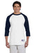 Champion T1397 Mens 3/4 Sleeve Crewneck T-Shirt White/Navy Blue Front