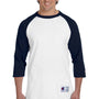 Champion Mens 3/4 Sleeve Crewneck T-Shirt - White/Navy Blue