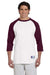 Champion T1397 Mens 3/4 Sleeve Crewneck T-Shirt White/Maroon Front