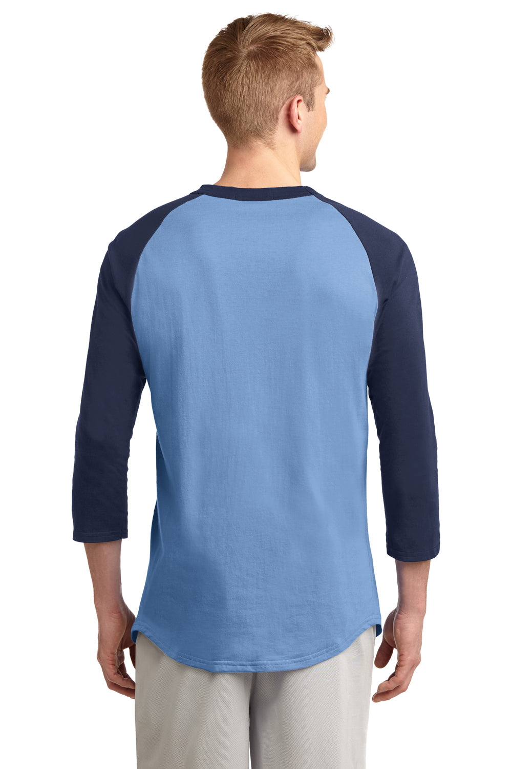 Sport-Tek T200 Mens 3/4 Sleeve Crewneck T-Shirt Carolina Blue/Navy Blue Back