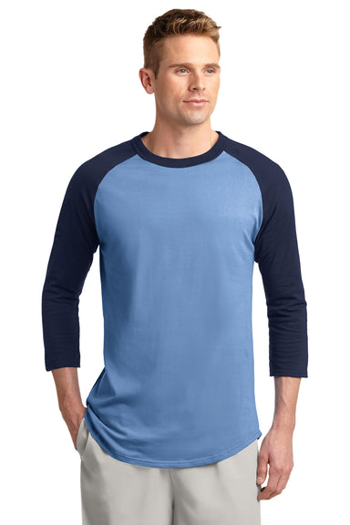 Sport-Tek T200 Mens 3/4 Sleeve Crewneck T-Shirt Carolina Blue/Navy Blue Front