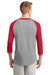 Sport-Tek T200 Mens 3/4 Sleeve Crewneck T-Shirt Heather Grey/Red Back