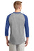 Sport-Tek T200 Mens 3/4 Sleeve Crewneck T-Shirt Heather Grey/Royal Blue Back
