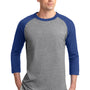 Sport-Tek Mens 3/4 Sleeve Crewneck T-Shirt - Heather Grey/Royal Blue