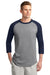 Sport-Tek T200 Mens 3/4 Sleeve Crewneck T-Shirt Heather Grey/Navy Blue Front