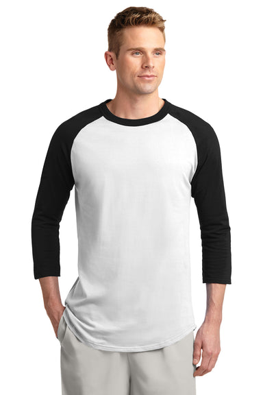 Sport-Tek T200 Mens 3/4 Sleeve Crewneck T-Shirt White/Black Front