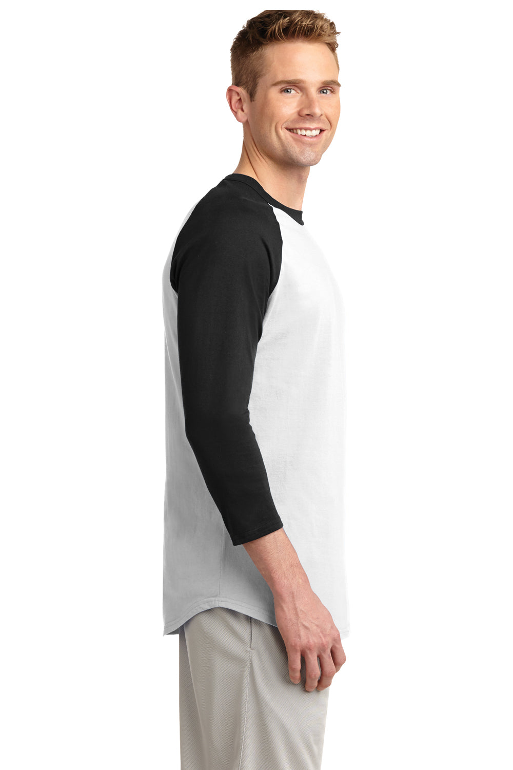 Sport-Tek T200 Mens 3/4 Sleeve Crewneck T-Shirt White/Black Side