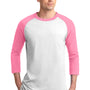 Sport-Tek Mens 3/4 Sleeve Crewneck T-Shirt - White/Bright Pink