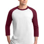 Sport-Tek Mens 3/4 Sleeve Crewneck T-Shirt - White/Cardinal Red - Closeout