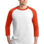 Sport-Tek Mens 3/4 Sleeve Crewneck T-Shirt - White/Deep Orange