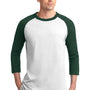Sport-Tek Mens 3/4 Sleeve Crewneck T-Shirt - White/Forest Green