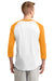Sport-Tek T200 Mens 3/4 Sleeve Crewneck T-Shirt White/Gold Back