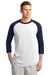 Sport-Tek T200 Mens 3/4 Sleeve Crewneck T-Shirt White/Navy Blue Front