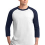 Sport-Tek Mens 3/4 Sleeve Crewneck T-Shirt - White/Navy Blue
