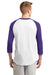 Sport-Tek T200 Mens 3/4 Sleeve Crewneck T-Shirt White/Purple Back