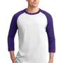 Sport-Tek Mens 3/4 Sleeve Crewneck T-Shirt - White/Purple