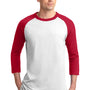 Sport-Tek Mens 3/4 Sleeve Crewneck T-Shirt - White/Red