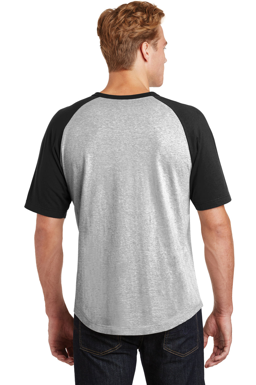 Sport-Tek T201 Mens Short Sleeve Crewneck T-Shirt Heather Grey/Black Back