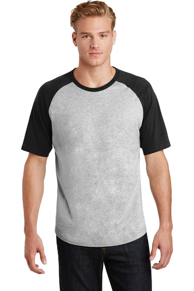 Sport-Tek T201 Mens Short Sleeve Crewneck T-Shirt Heather Grey/Black Front