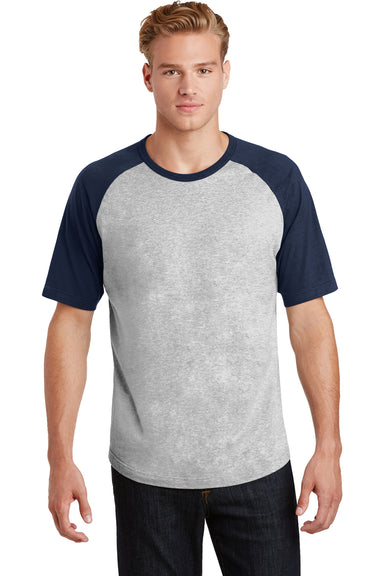 Sport-Tek T201 Mens Short Sleeve Crewneck T-Shirt Heather Grey/Navy Blue Front