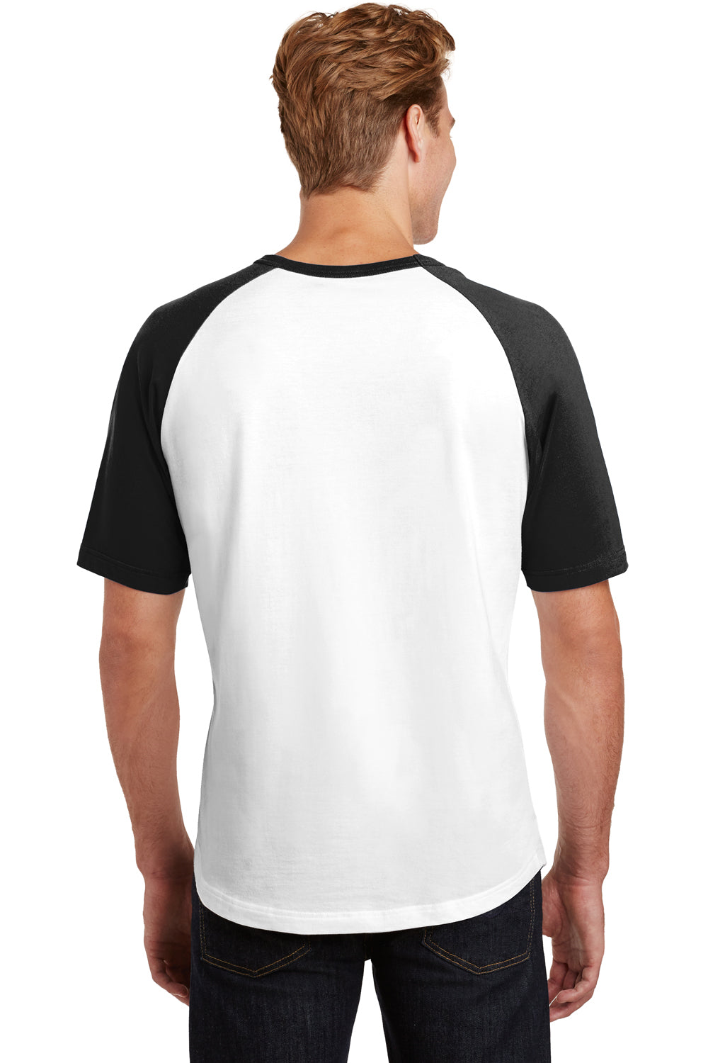 Sport-Tek T201 Mens Short Sleeve Crewneck T-Shirt White/Black Back