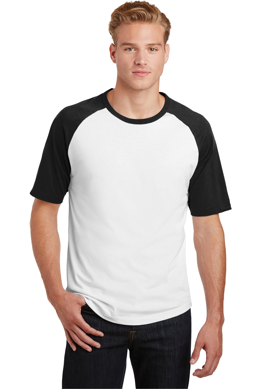 Sport-Tek T201 Mens Short Sleeve Crewneck T-Shirt White/Black Front