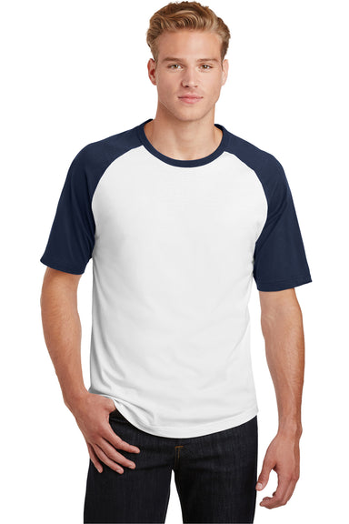 Sport-Tek T201 Mens Short Sleeve Crewneck T-Shirt White/Navy Blue Front